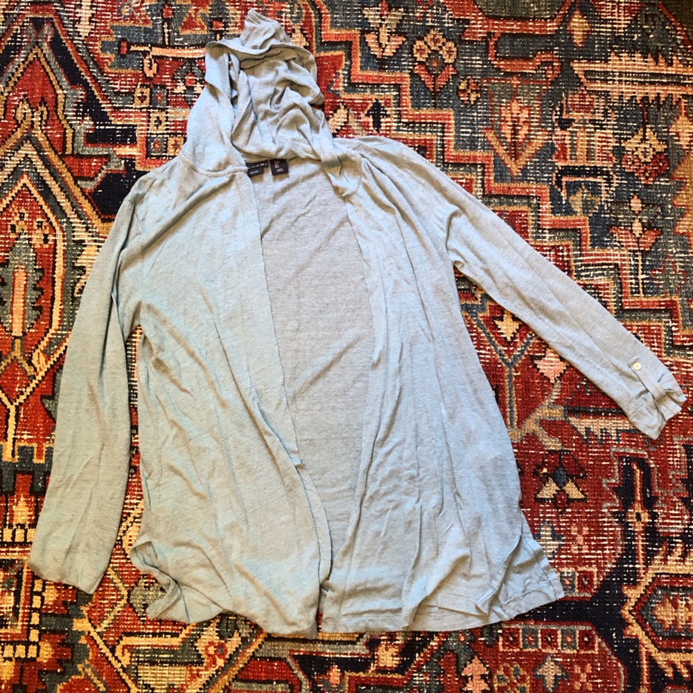 Tahari Light Blue Linen Cardigan